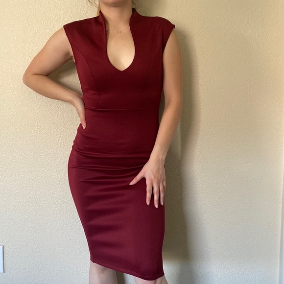 Red Scoop Midi Dress - Picture 2 of 4